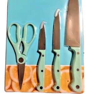 New MARTHA STEWART EVERYDAY 4 PIECE CUTLERY SET Aqua 3.5" 5" & 8" Plus Shears